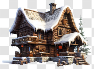 Wooden House - Snowy Rustic Log Cabin For Winter Retreat Transparent PNG
