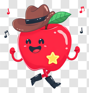 Apple Wearing Cowboy Hat - Cowboy Apple With Music Notes Transparent PNG