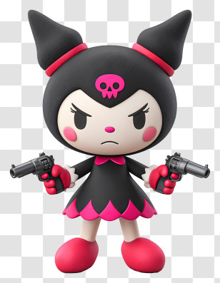 Kuromi - Black Cartoon Character With Guns Transparent PNG