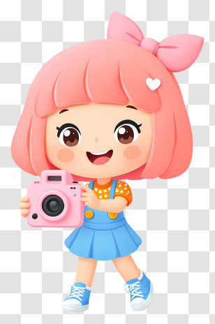 Kawaii Girl With Camera - Happy Pink-Haired Girl With Camera Transparent PNG