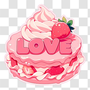 Pink Strawberry 'Love' Cake Transparent PNG