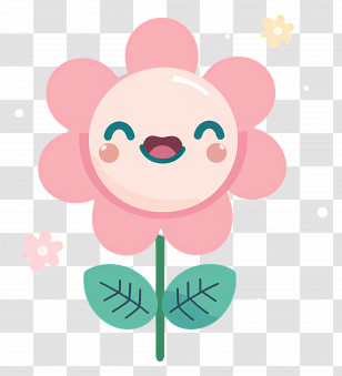 Flower Emoji - Cute Smiling Pink Flower Cartoon Transparent PNG