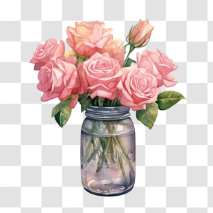 Pink Rose
 - Pink Rose Bouquet In Glass Jar Transparent PNG