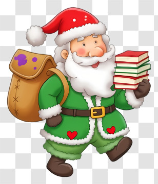 Christmas Santa Claus - Santa Claus Carrying Books And Bag Transparent PNG