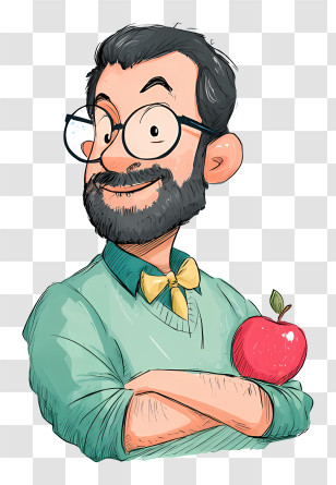 Teacher Logo - Bearded Man With Apple Transparent PNG