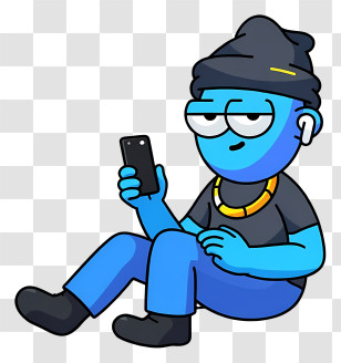 Playful Cartoon Boy - Cool Blue Character Sitting Transparent PNG