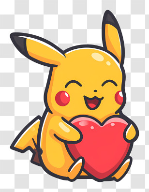 Pikachu Holding Red Heart - Cute Character Holding A Heart Transparent PNG