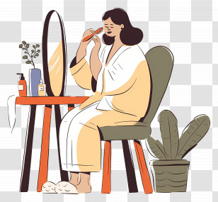 Woman Brushing Hair - Woman At Vanity Table Transparent PNG