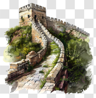 Great Wall Of China - Watercolor Painting Of The Great Wall Transparent PNG