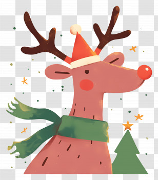 Christmas Deer - Festive Cartoon Reindeer With Green Scarf Transparent PNG