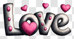 Text Love - Love Word Art With Pink Hearts Transparent PNG