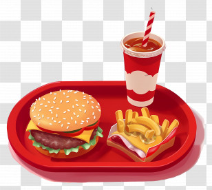 Fast Food - Fast Food Meal With Burger, Fries And Drink On Tray Transparent PNG