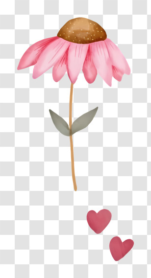 Pink Flower - Pink Flower With Hearts Transparent PNG
