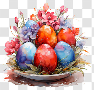 Potted Succulent Plants - Colorful Easter Eggs With Flowers Arrangement Transparent PNG