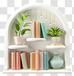 Shelf Furniture - Decorative Bookshelf With Plants Transparent PNG