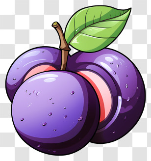 Flat Plum - Cartoon Illustration Of A Fresh Purple Plum Transparent PNG