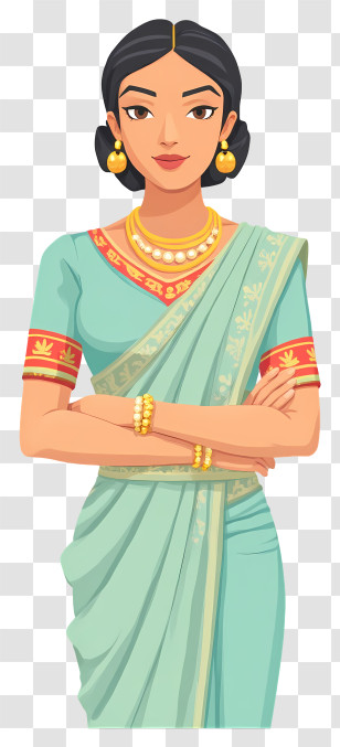 Vintage 1960s India Woman - Confident Woman In Mint Sari Transparent PNG