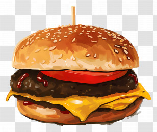 Cheeseburger - Cheeseburger With Tomato And Toppings Transparent PNG
