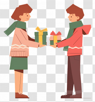 People Exchanging Gifts - Friends Exchanging Gifts For Festive Celebration Transparent PNG