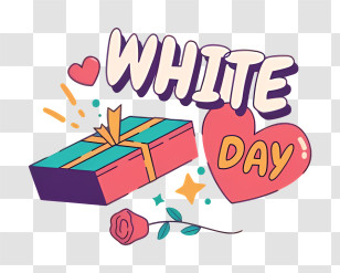 Valentine - White Day Gift Box And Heart Illustration Transparent PNG