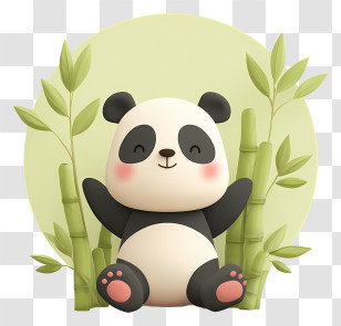 Panda Bamboo - Smiling Panda With Bamboo Transparent PNG