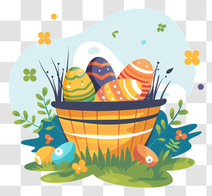 Basket With Easter Eggs - Easter Basket With Colorful Eggs Transparent PNG