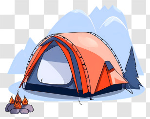 Cartoon Tent - Camping Scene With Orange Tent And Campfire Transparent PNG