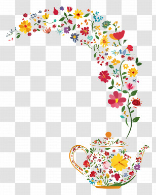 Spring Teapot - Floral Teapot With Flower Stream Transparent PNG