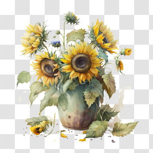 Watercolor Sunflower Arrangement
 - Sunflowers Arranged In Rustic Vase Transparent PNG