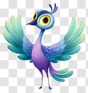 Vibrant Cartoon Bird - Vibrant Blue-peacock Cartoon Bird Transparent PNG