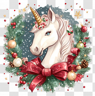 Christmas Unicorn - Unicorn Surrounded By Holiday Wreath Decor Transparent PNG