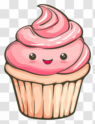 Cupcake Kawaii - Pink Cupcake Cartoon Transparent PNG