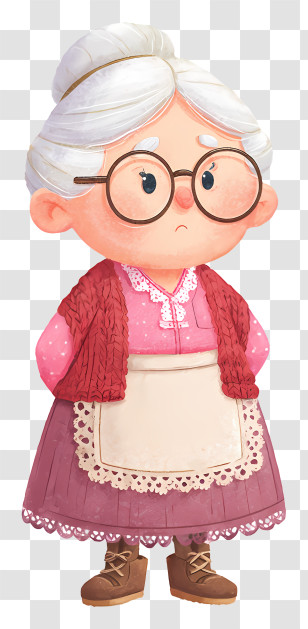 Cute Cartoon Elderly Woman - Cute Granny In Apron Transparent PNG