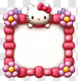 Cartoon Frame - Cartoon Cat Frame With Pink Flowers Transparent PNG