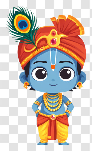 Krishna - Blue Cartoon Character With Peacock Feather Transparent PNG