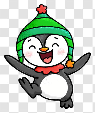 Cute Penguin - Happy Penguin In Green Hat Transparent PNG