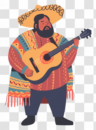 Mexican Man - Cartoon Guitarist In Sombrero Transparent PNG