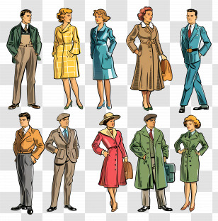 People - Vintage Characters In Classic Clothing Transparent PNG