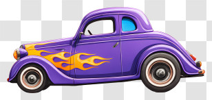 Classic Hot Rod Car - Purple Hotrod Coupe With Flames Transparent PNG