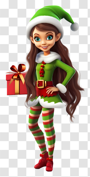 Elf Costume - Christmas Elf With Gift Transparent PNG