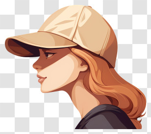 Woman - Cartoon Portrait Of A Woman In Beige Cap Transparent PNG