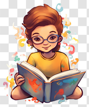Young Girl Reading - Child Reading A Book Wearing Glasses Transparent PNG