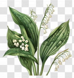 Lily Of The Valley - Lily Of The Valley With Green Leaves Art Transparent PNG