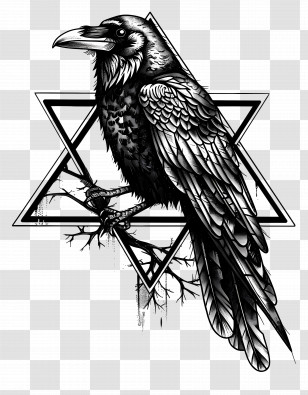 Raven Tattoo - Black And White Raven Illustration Transparent PNG