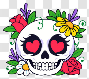 Halloween Skull Flowers - Colorful Sugar Skull With Flowers Transparent PNG