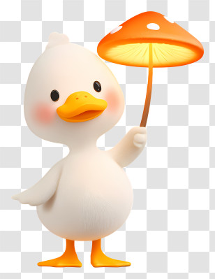 Kawaii Goose Holding Mushroom Lamp - Duck With Mushroom Umbrella Cartoon Transparent PNG