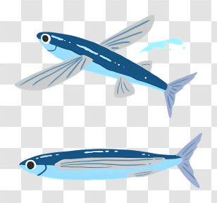 Fish - Flying Fish Illustration In Blue Transparent PNG