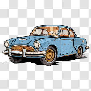 Vintage Car - Blue Vintage Car With Retro Design Transparent PNG