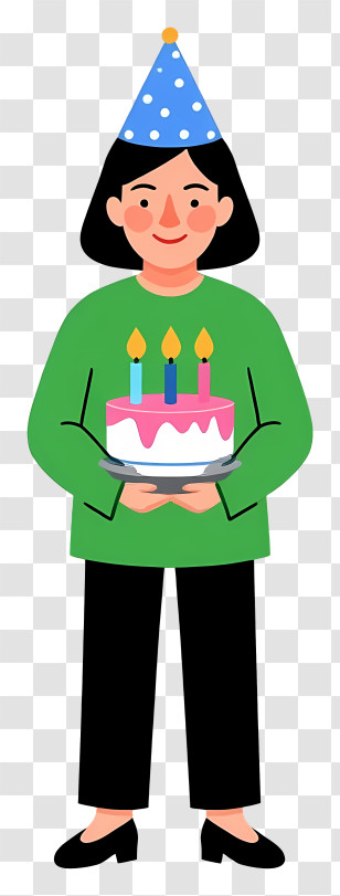 Woman Holding Birthday Cake - Person With Birthday Cake And Party Hat Transparent PNG