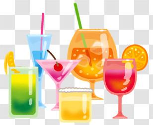 Drink - Illustrated Colorful Cocktails Set Transparent PNG